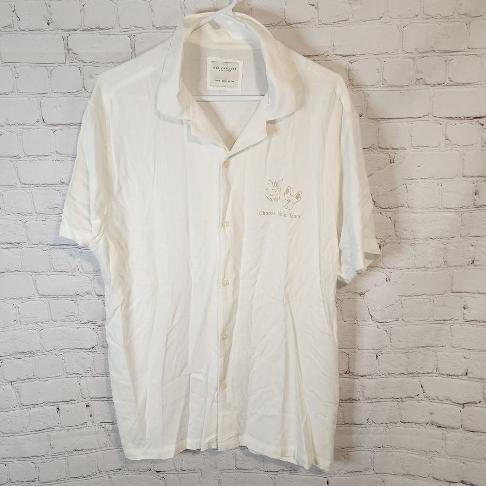Men's Denin & Flower "Cats and Dogs" button-up shirt, size XL
